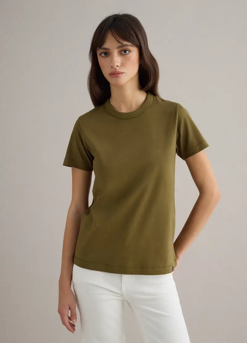 T-shirt Girocollo In Puro Cotone Verde Regular Fit, Donna, Verde miniatura 3