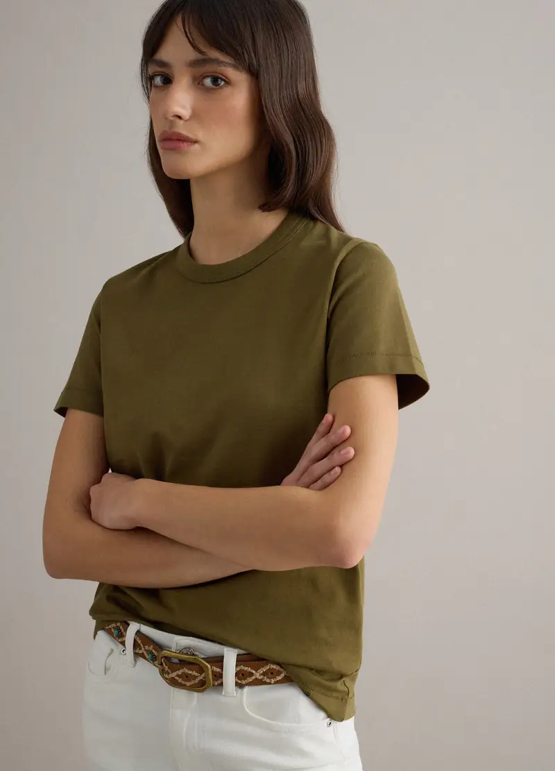 T-shirt Girocollo In Puro Cotone Verde Regular Fit, Donna, Verde