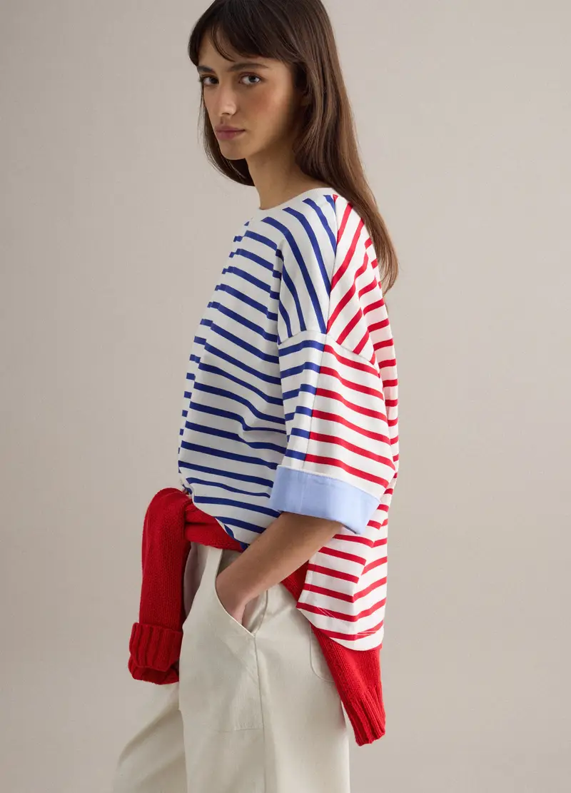 T-shirt In Misto Cotone A Righe Multicolor Relaxed Fit, Donna, Multicolor