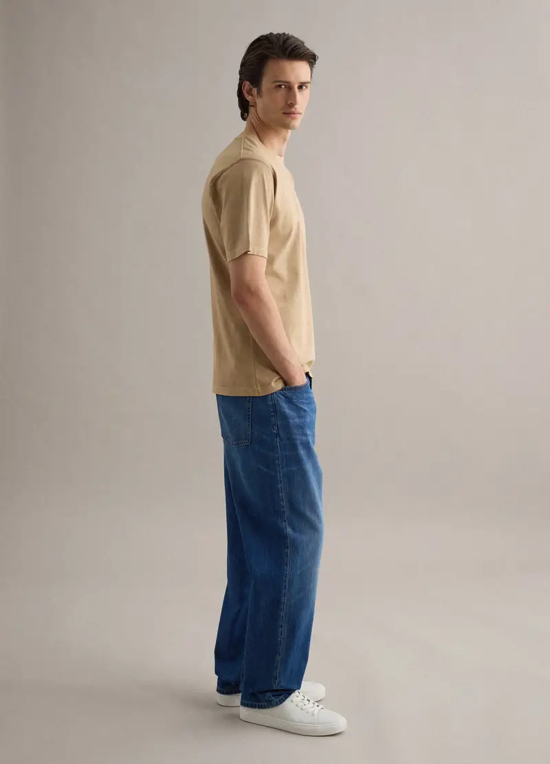 T-shirt In Puro Cotone Beige Relaxed Fit, Uomo, Beige miniatura 2