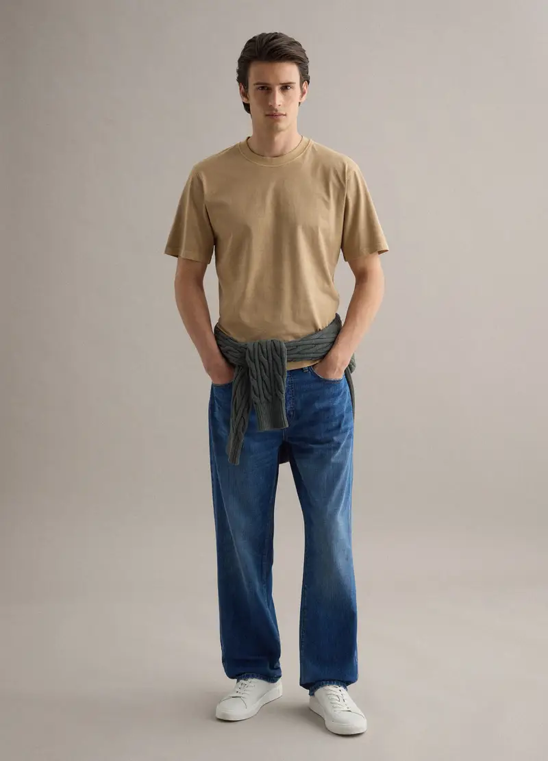 T-shirt In Puro Cotone Beige Relaxed Fit, Uomo, Beige miniatura 3