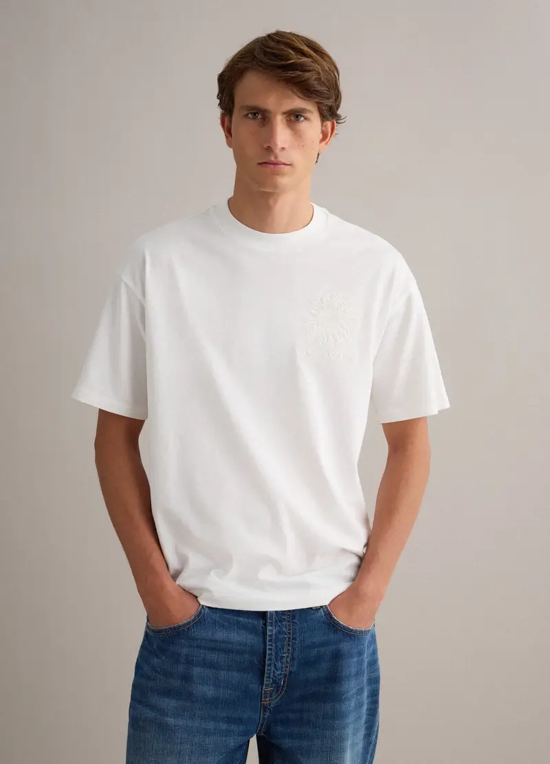 T-shirt In Puro Cotone Bianca Relaxed Fit Con Ricamo, Uomo, Bianco miniatura 3