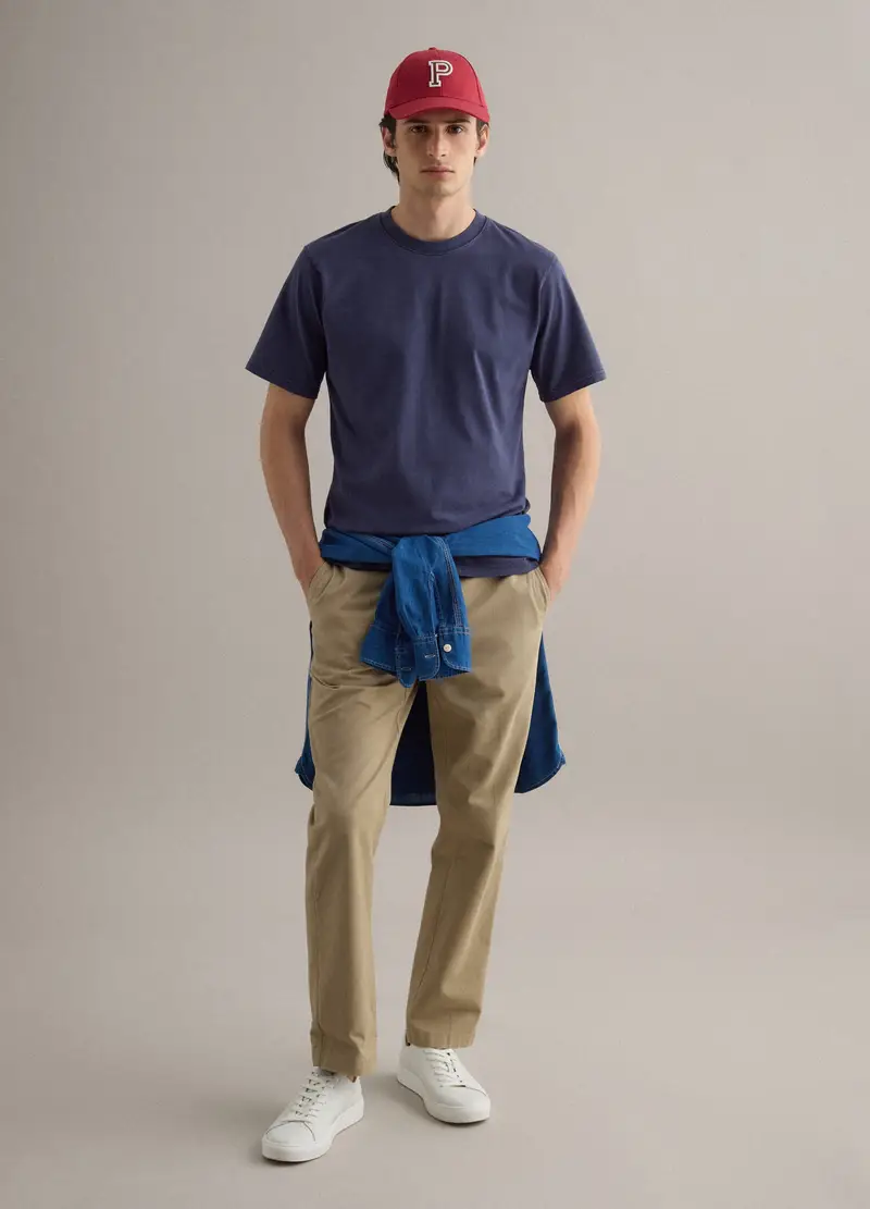 T-shirt In Puro Cotone Blu Relaxed Fit, Uomo, Blu miniatura 2