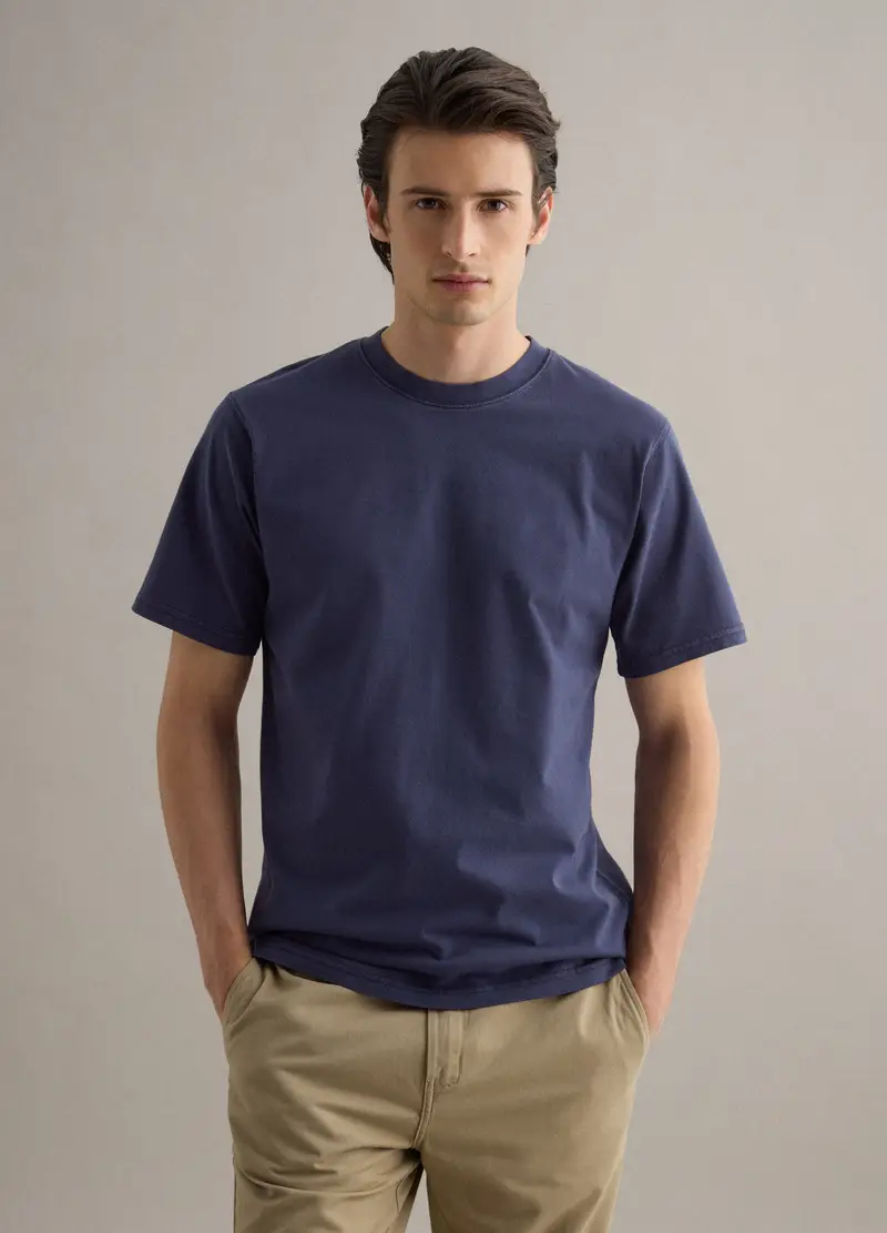 T-shirt In Puro Cotone Blu Relaxed Fit, Uomo, Blu miniatura 3