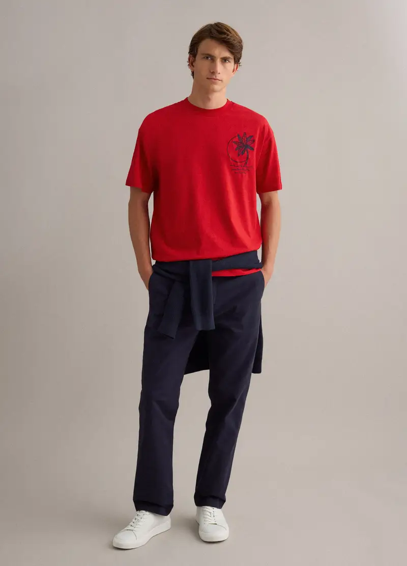 T-shirt In Puro Cotone Rossa Relaxed Fit Con Ricamo, Uomo, Rosso miniatura 2