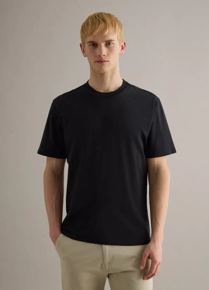 T-shirt Nera Relaxed Fit In Puro Cotone Supima, Uomo, Nero