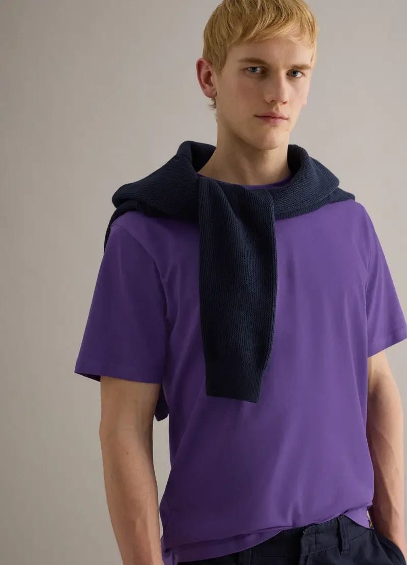 T-shirt Viola Relaxed Fit In Puro Cotone Supima, Uomo, Viola miniatura 3