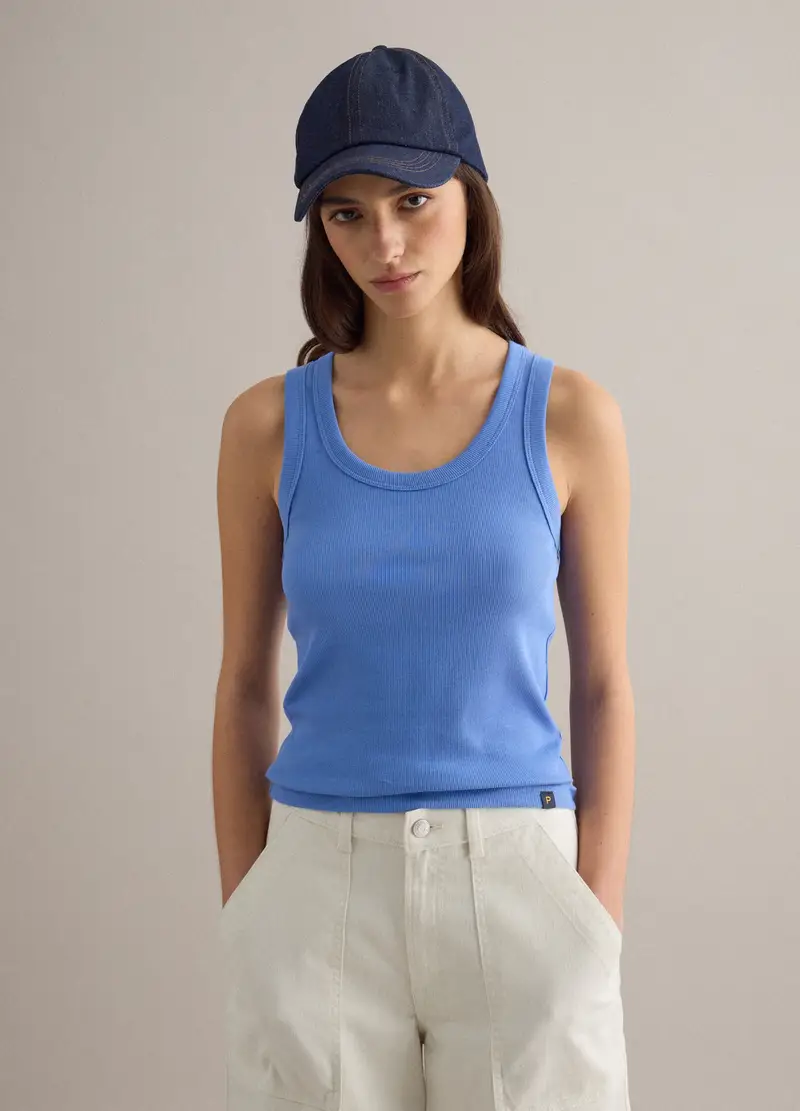 Tank Top In Cotone Elasticizzato Azzurro Regular Fit, Donna, Azzurro miniatura 2