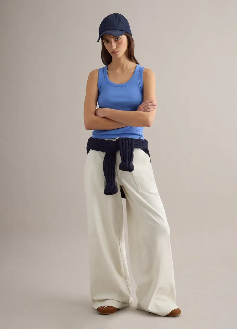 Tank Top In Cotone Elasticizzato Azzurro Regular Fit, Donna, Azzurro