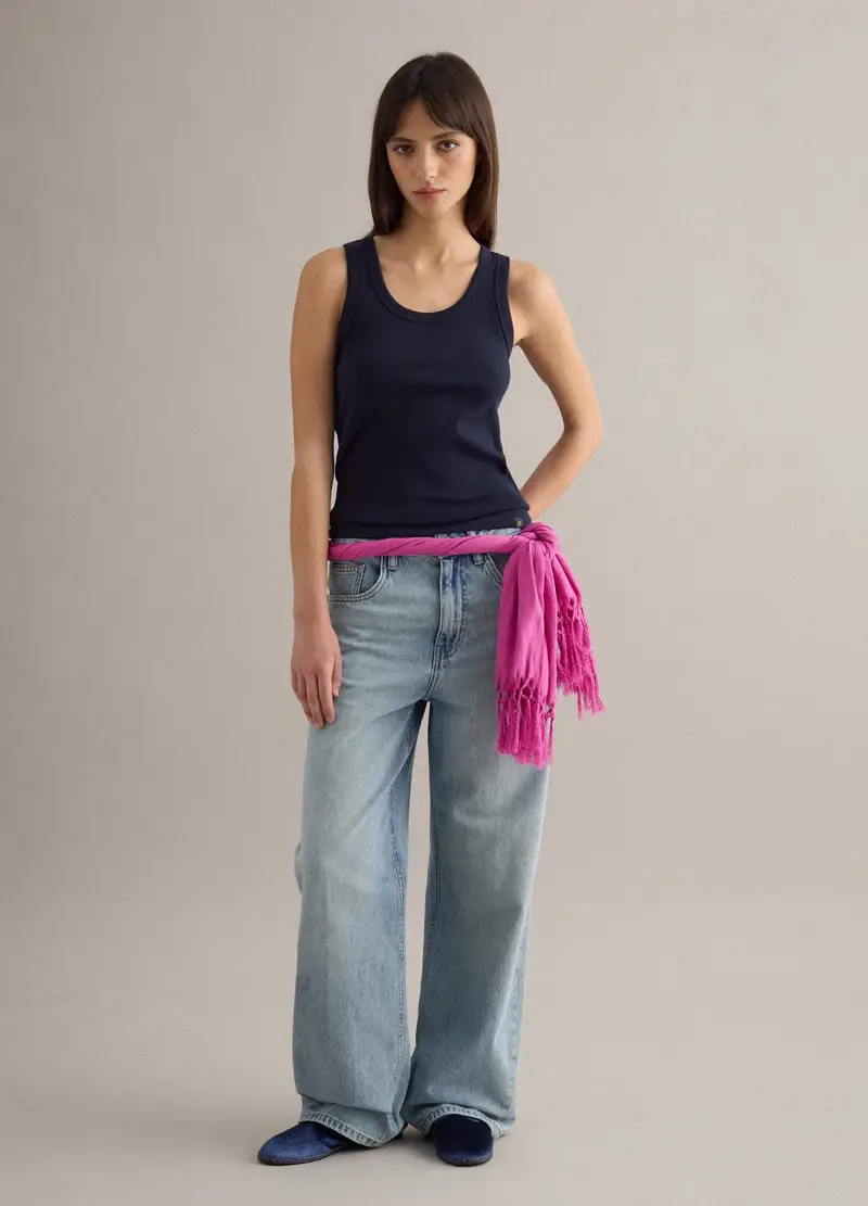 Tank Top In Cotone Elasticizzato Blu Regular Fit, Donna, Blu miniatura 2