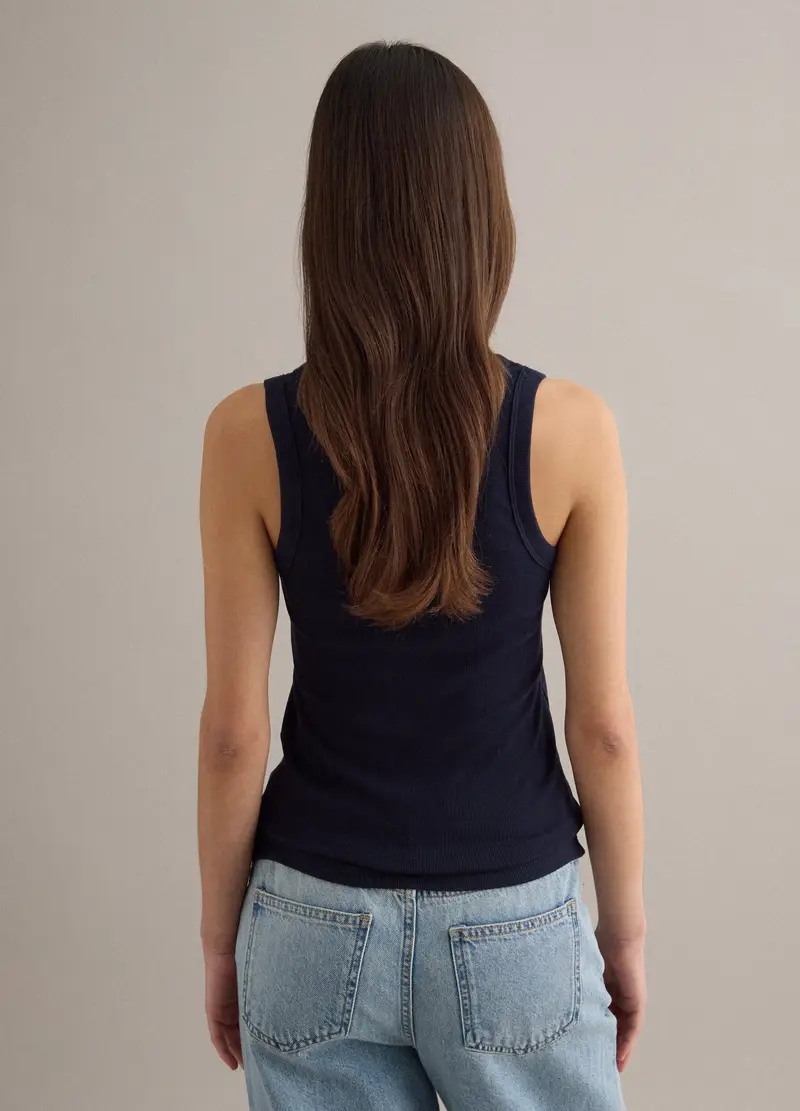 Tank Top In Cotone Elasticizzato Blu Regular Fit, Donna, Blu miniatura 3