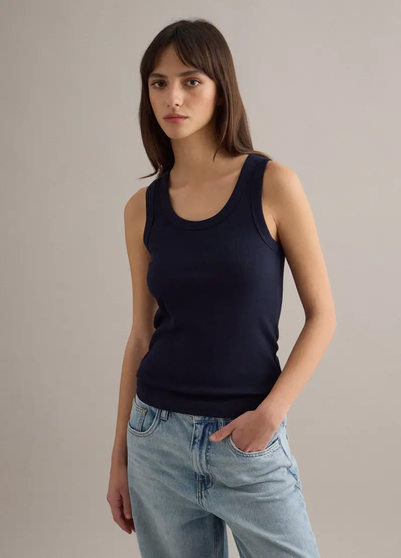 Tank Top In Cotone Elasticizzato Blu Regular Fit, Donna, Blu