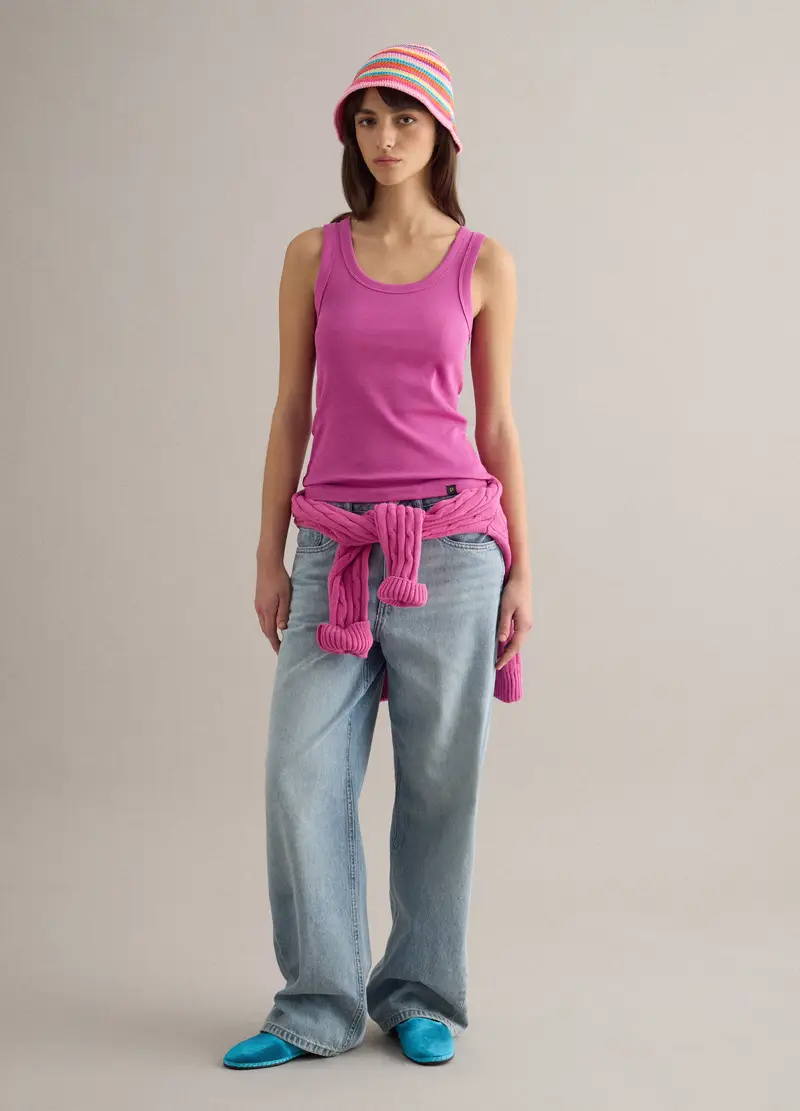 Tank Top In Cotone Elasticizzato Rosa Regular Fit, Donna, Rosa miniatura 2