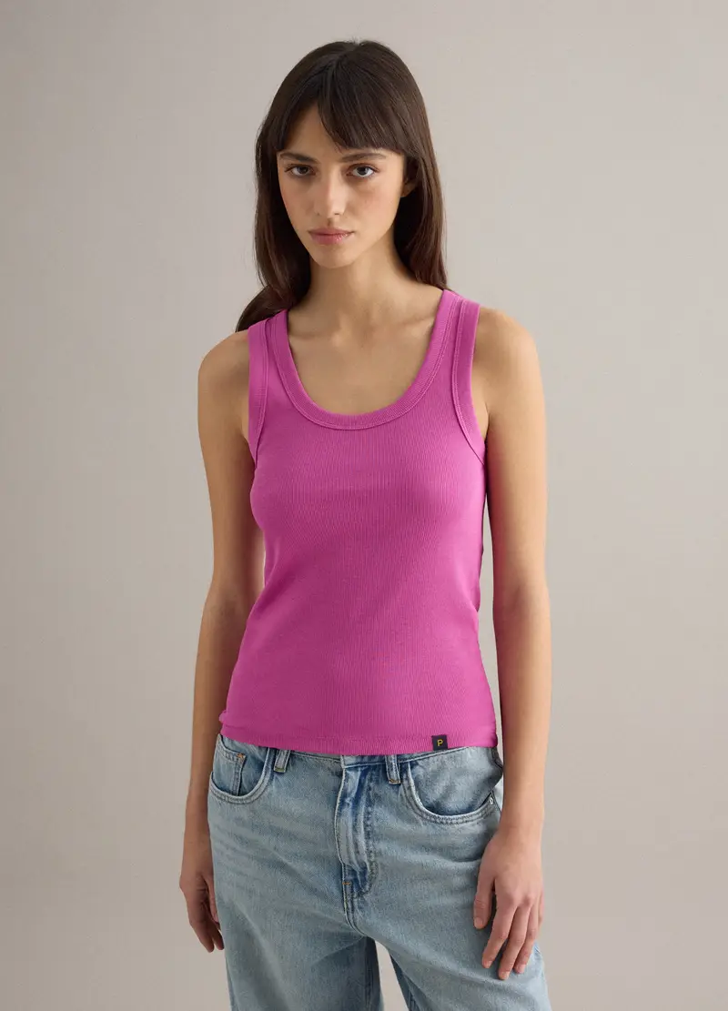 Tank Top In Cotone Elasticizzato Rosa Regular Fit, Donna, Rosa miniatura 3