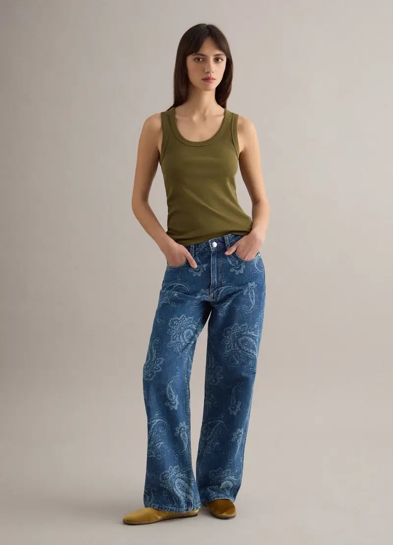 Tank Top In Cotone Elasticizzato Verde Regular Fit, Donna, Verde miniatura 2