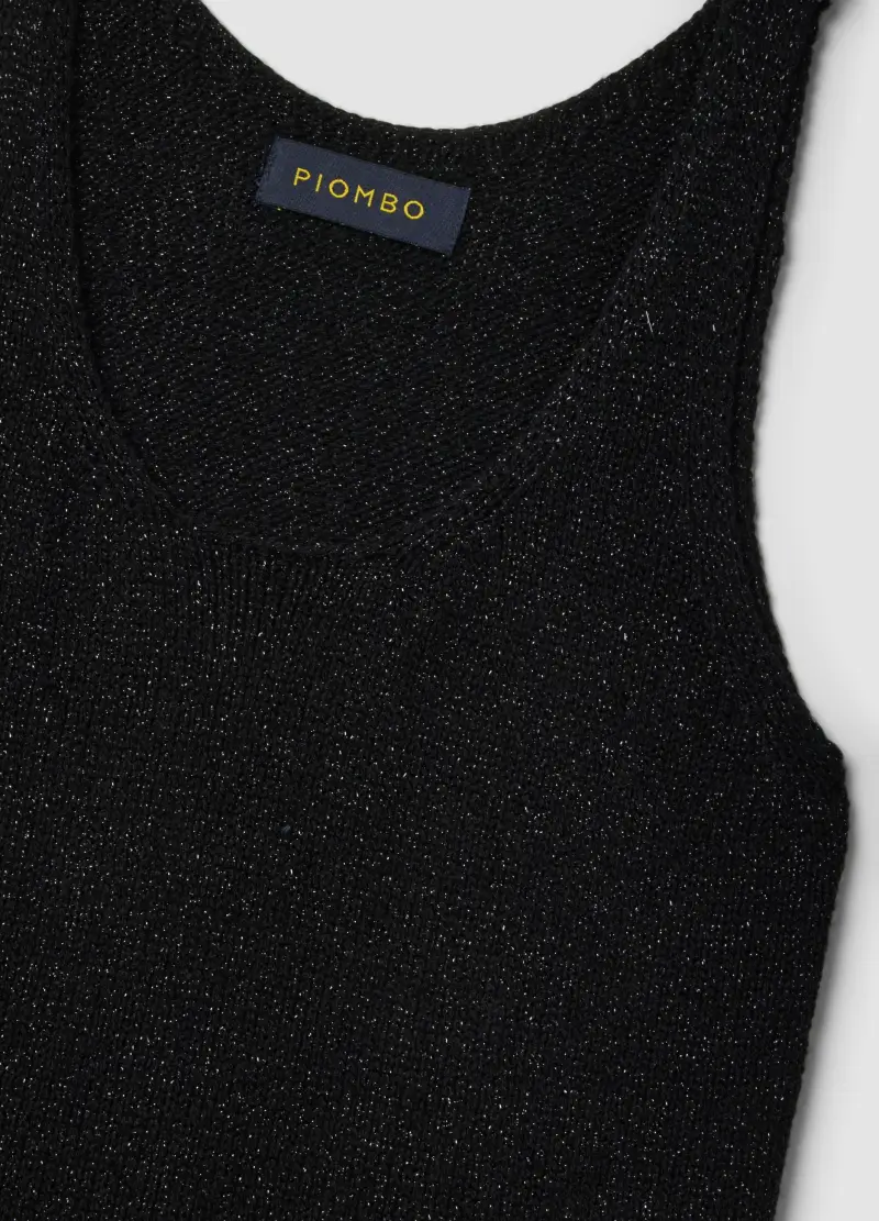 Tank Top In Misto Viscosa Nero Regular Fit Con Glitter, Donna, Nero miniatura 2