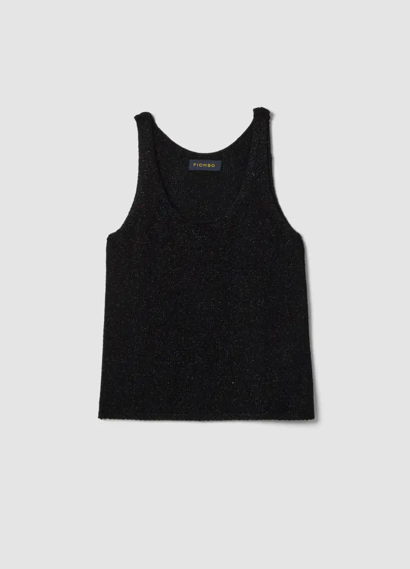 Tank Top In Misto Viscosa Nero Regular Fit Con Glitter, Donna, Nero