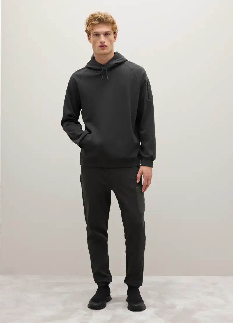 Felpa Con Cappuccio In Cotone Elasticizzato Verde, Uomo, Verde miniatura 2