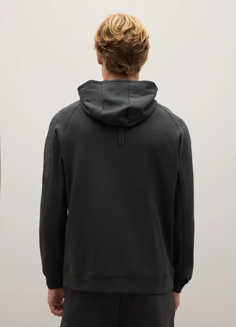 Felpa Con Cappuccio In Cotone Elasticizzato Verde, Uomo, Verde miniatura 3