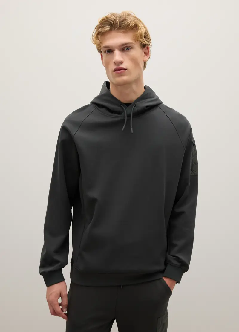 Felpa Con Cappuccio In Cotone Elasticizzato Verde, Uomo, Verde