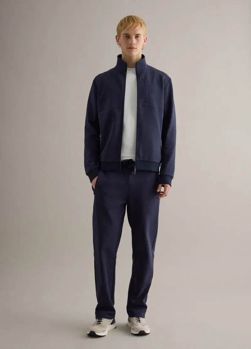 Felpa In Misto Cotone Blu Regular Fit Con Full Zip E Collo Alto, Uomo, Blu miniatura 2