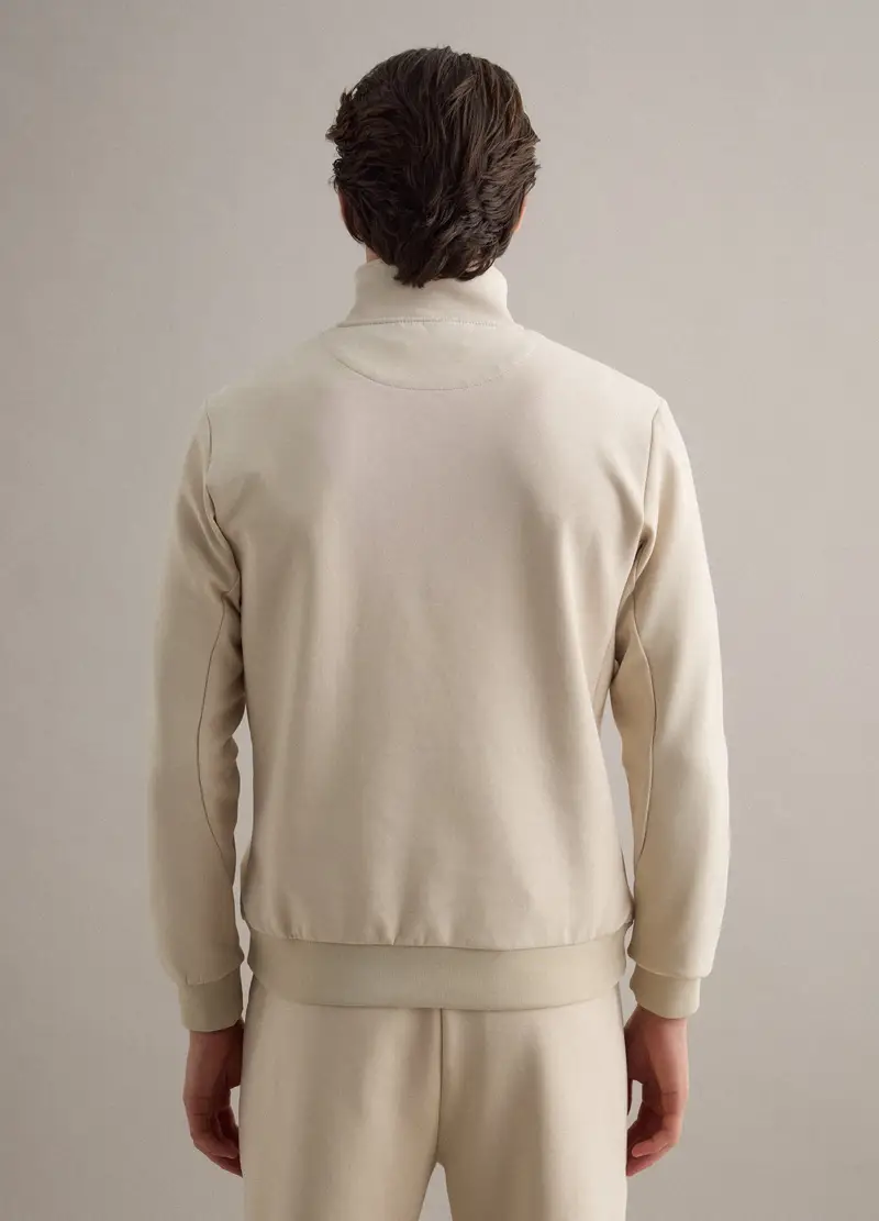 Felpa In Misto Cotone Elasticizzato Beige Regular Fit Con Mezza Zip, Uomo, Beige miniatura 3