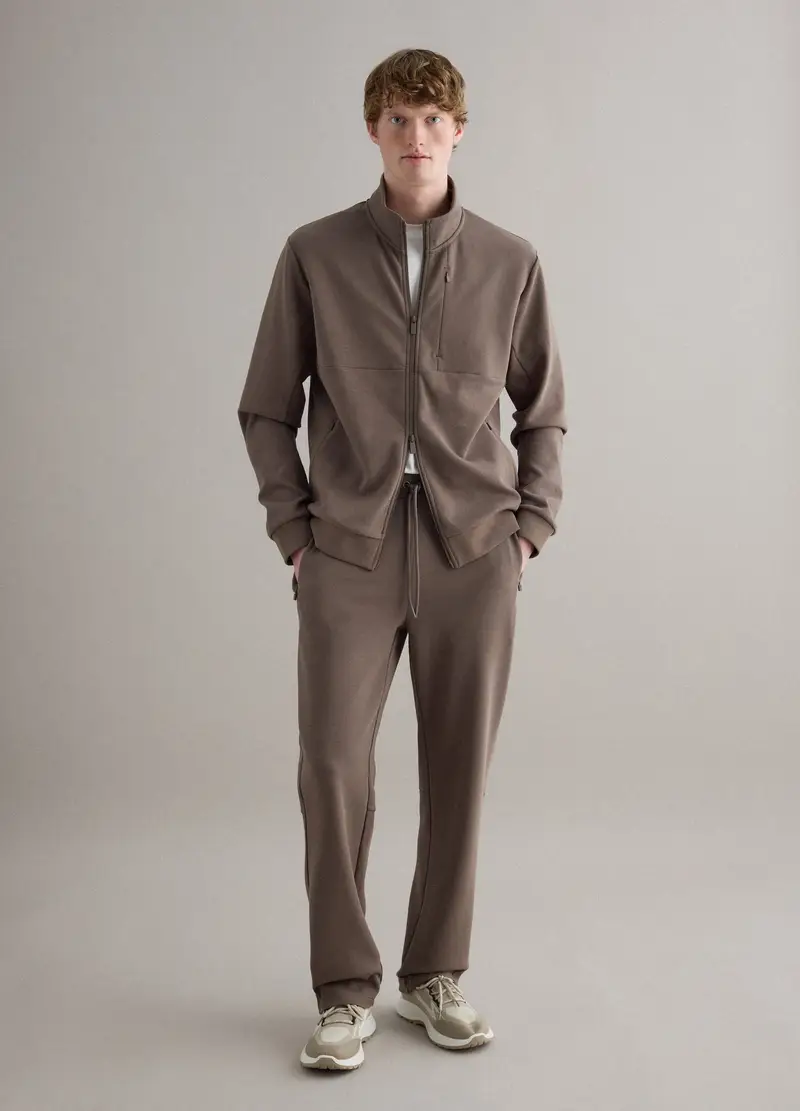 Felpa In Misto Cotone Marrone Regular Fit Con Full Zip E Collo Alto, Uomo, Marrone miniatura 2