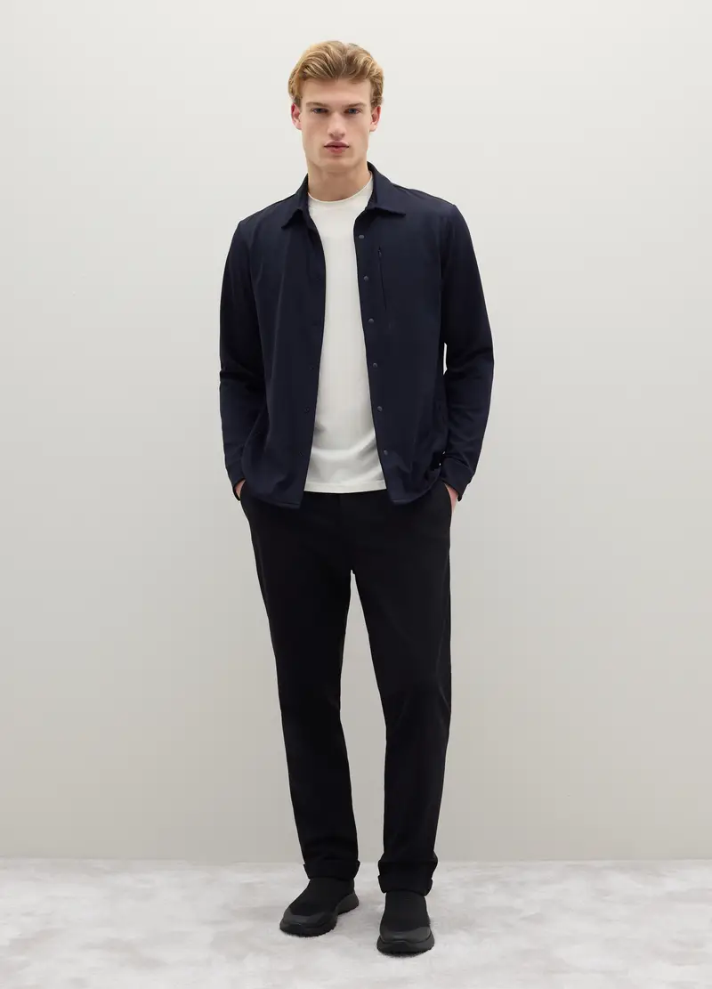 Giacca Camicia Blu Con Tasca Zip Sul Petto, Uomo, Blu miniatura 2