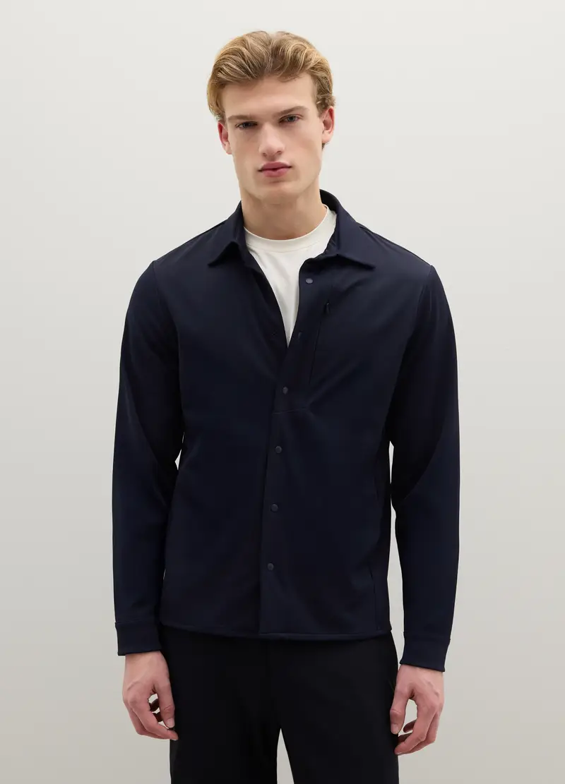 Giacca Camicia Blu Con Tasca Zip Sul Petto, Uomo, Blu miniatura 3