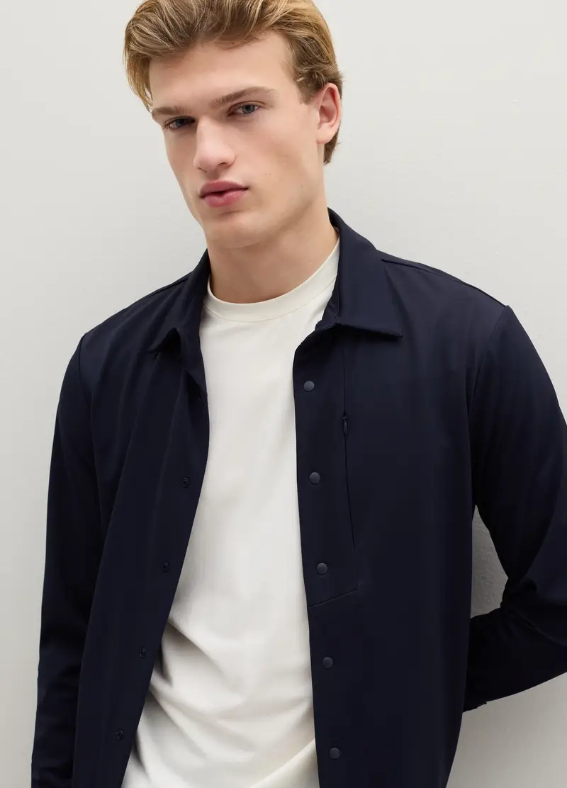 Giacca Camicia Blu Con Tasca Zip Sul Petto, Uomo, Blu