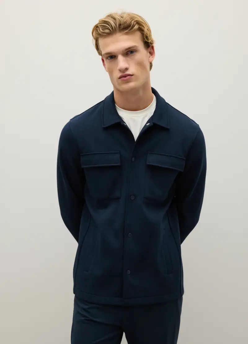 Giacca Camicia Blu In Misto Cotone, Uomo, Blu miniatura 2