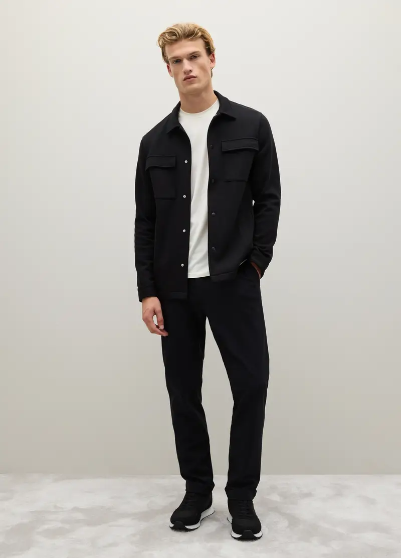 Giacca Camicia Nera In Misto Cotone, Uomo, Nero miniatura 2
