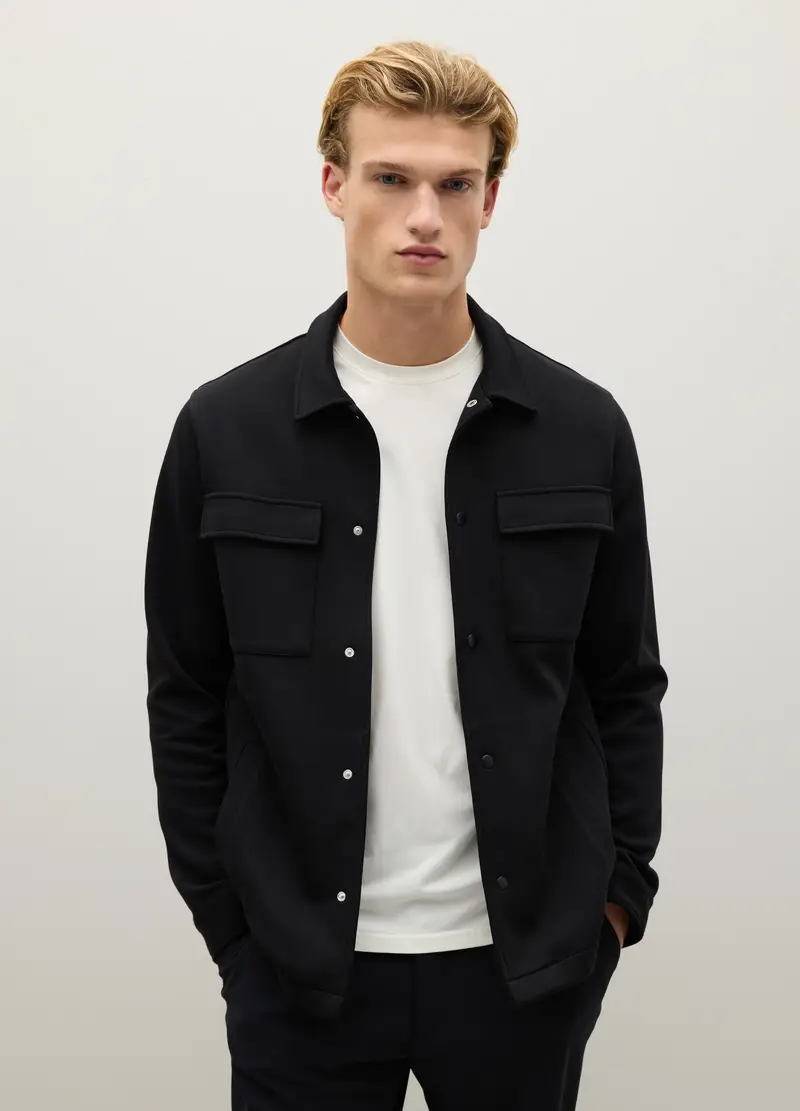 Giacca Camicia Nera In Misto Cotone, Uomo, Nero