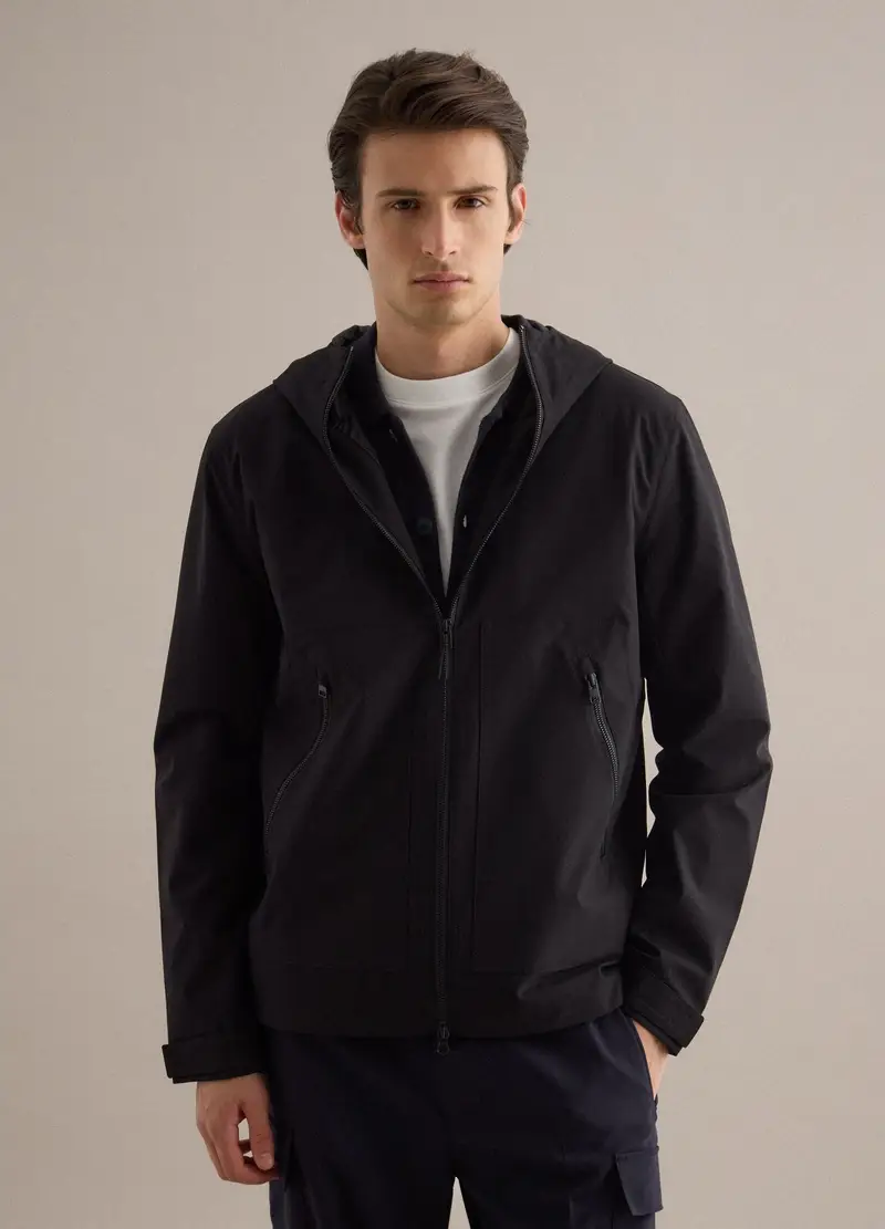 Giubbotto Nero Regular Fit Con Cappuccio E Zip, Uomo, Nero miniatura 3