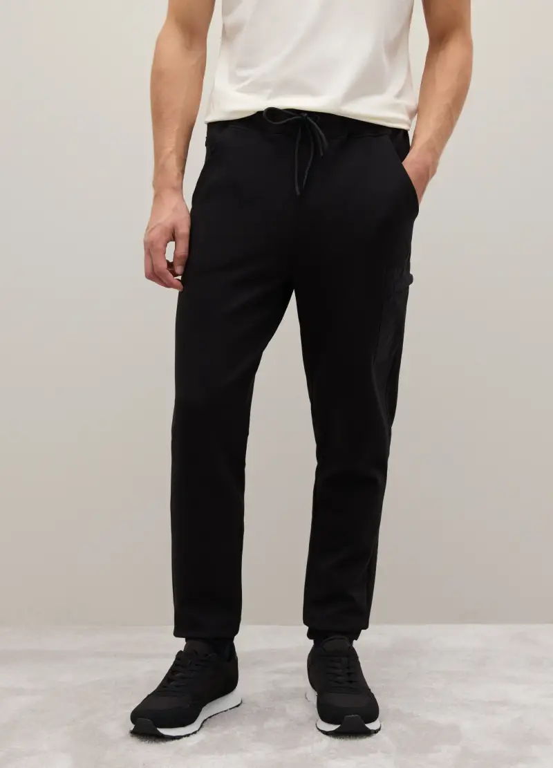 Pantaloni In Misto Cotone Nero Regular Fit, Uomo, Nero miniatura 2
