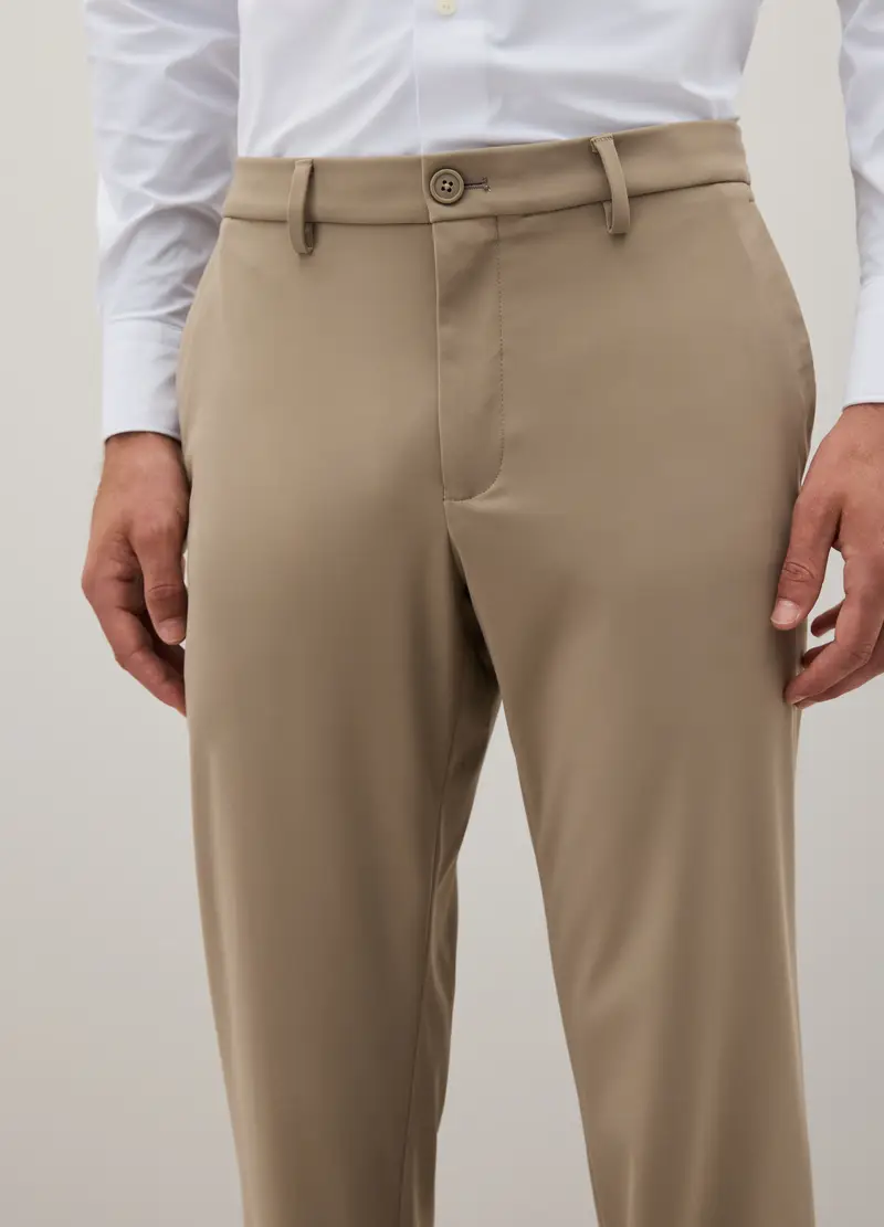 Pantaloni In Tessuto Elasticizzato Beige Slim Fit, Uomo, Beige miniatura 3