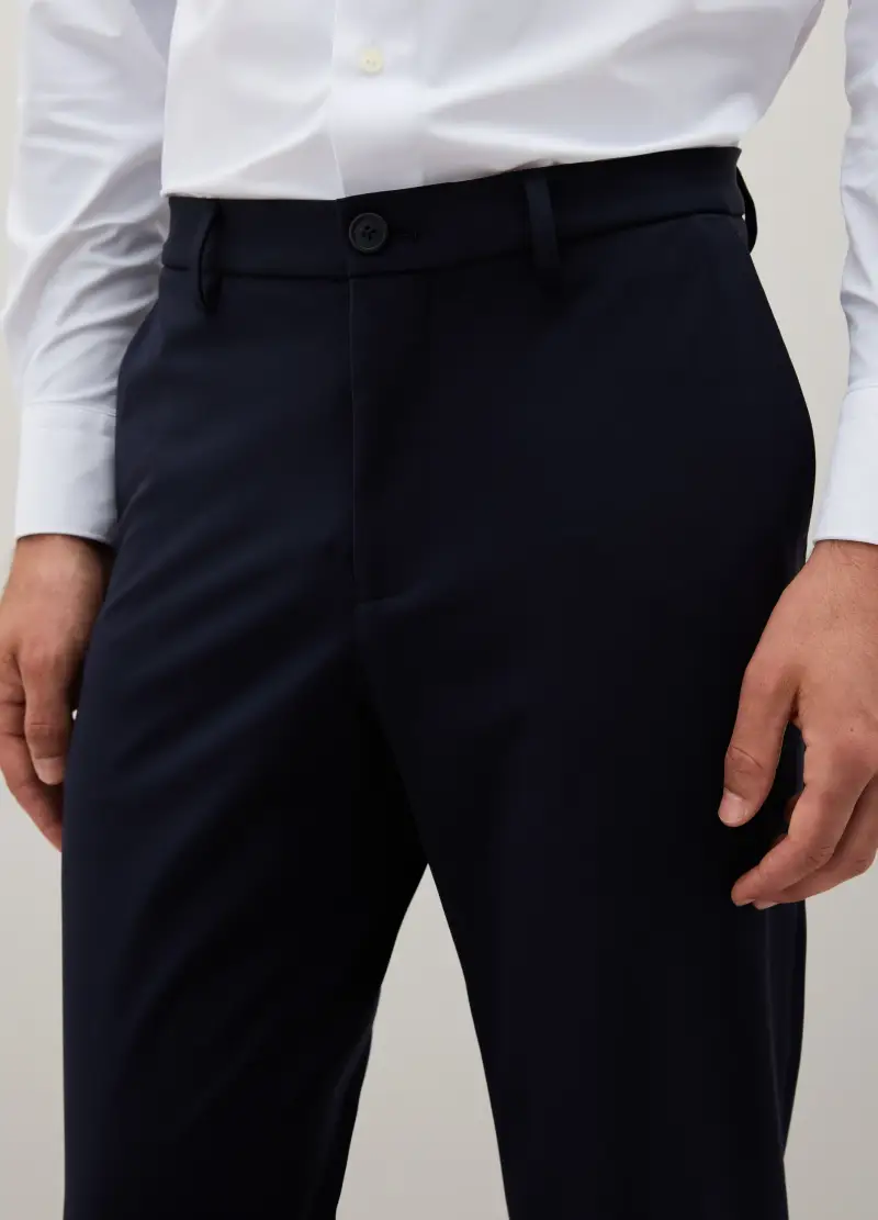 Pantaloni In Tessuto Elasticizzato Blu Slim Fit, Uomo, Blu miniatura 3