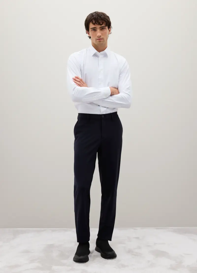 Pantaloni In Tessuto Elasticizzato Blu Slim Fit, Uomo, Blu