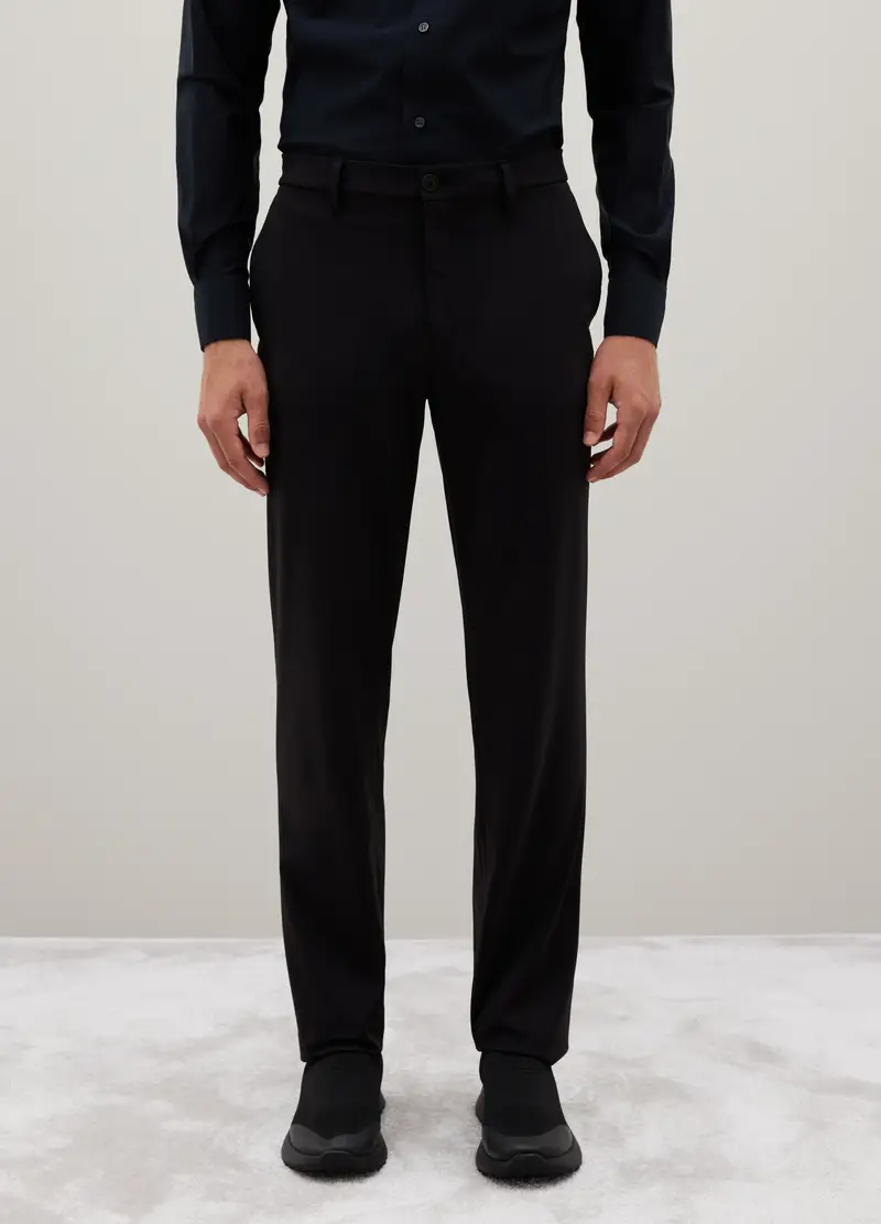 Pantaloni In Tessuto Elasticizzato Nero Slim Fit, Uomo, Nero miniatura 2