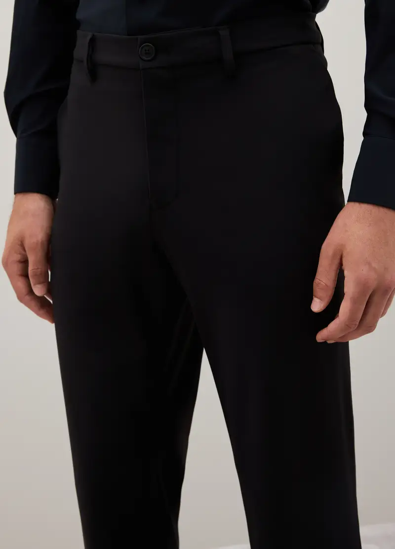 Pantaloni In Tessuto Elasticizzato Nero Slim Fit, Uomo, Nero miniatura 3
