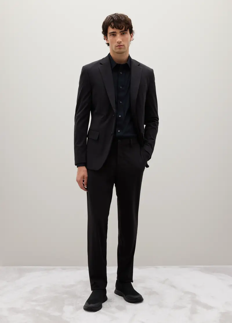 Pantaloni In Tessuto Elasticizzato Nero Slim Fit, Uomo, Nero