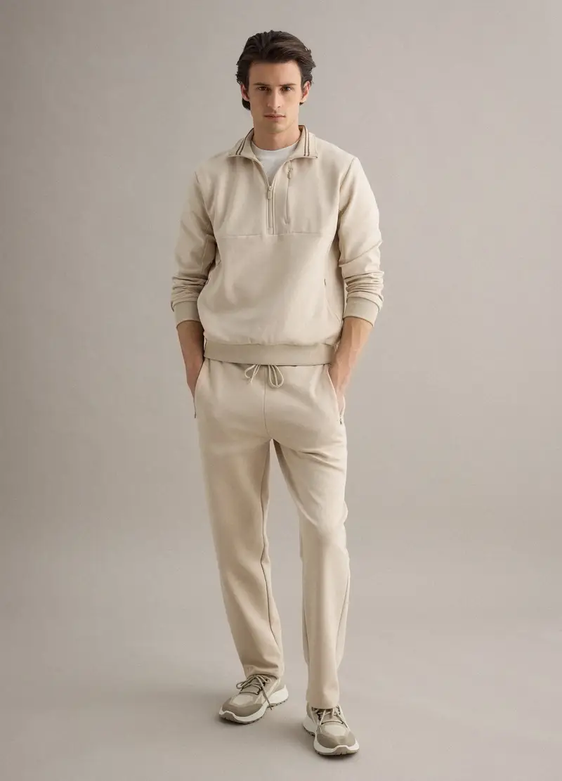 Pantaloni Jogger In Misto Cotone Elasticizzato Beige Regular Fit, Uomo, Beige