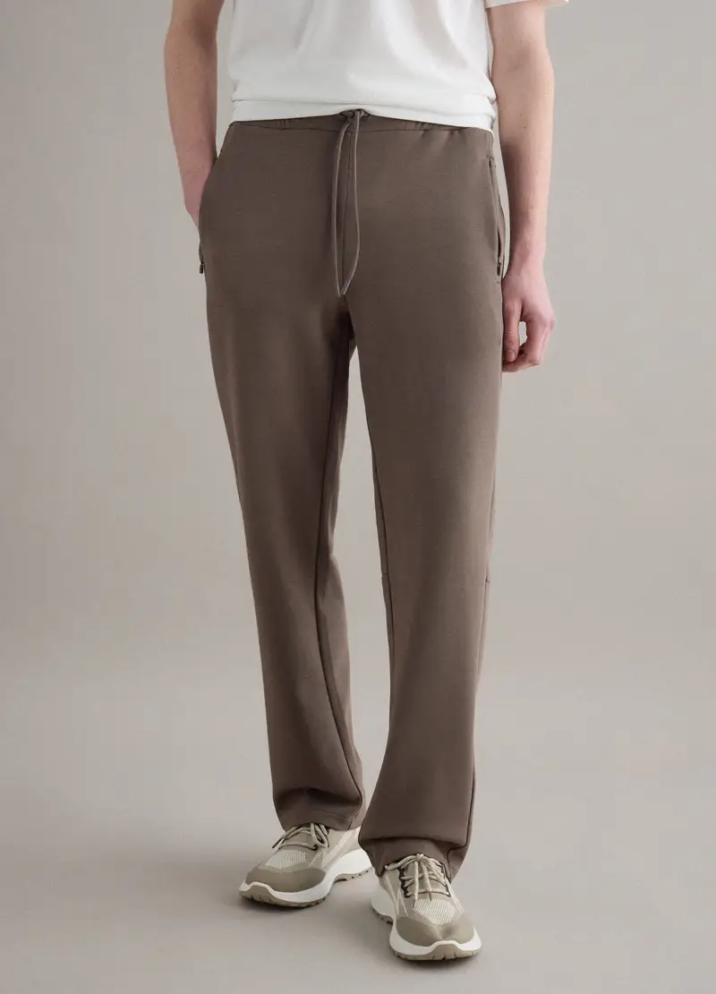 Pantaloni Jogger In Misto Cotone Elasticizzato Marrone Regular Fit, Uomo, Marrone miniatura 2