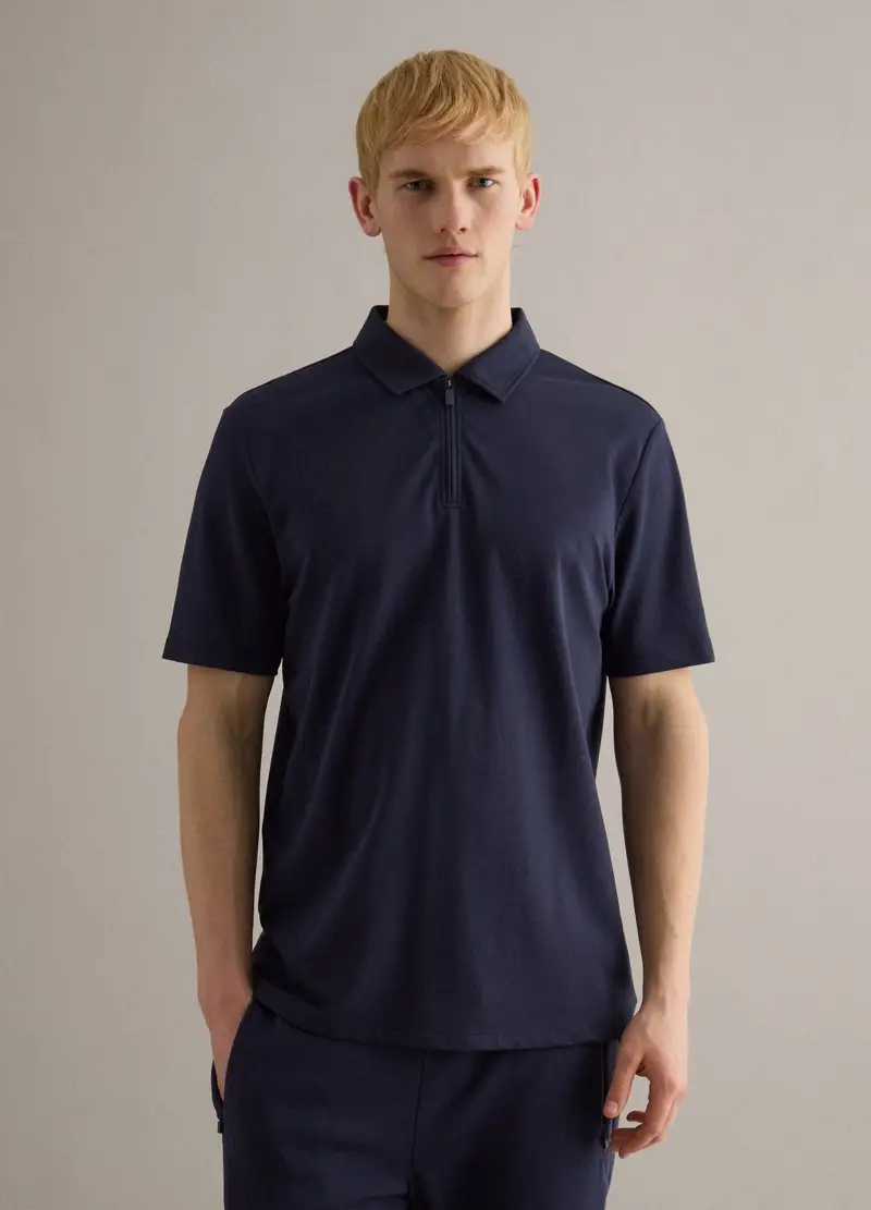 Polo A Maniche Corte In Cotone Elasticizzato Blu Regular Fit, Uomo, Blu