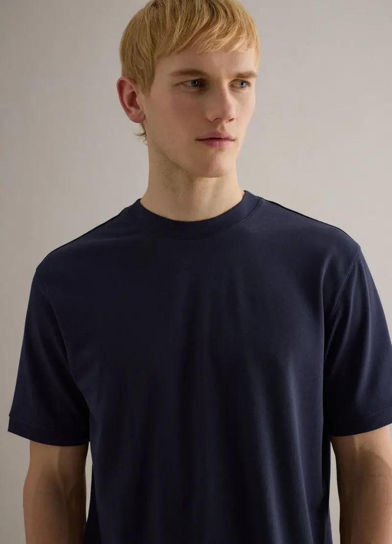 T-shirt Girocollo In Cotone Elasticizzato Blu Relaxed Fit, Uomo, Blu