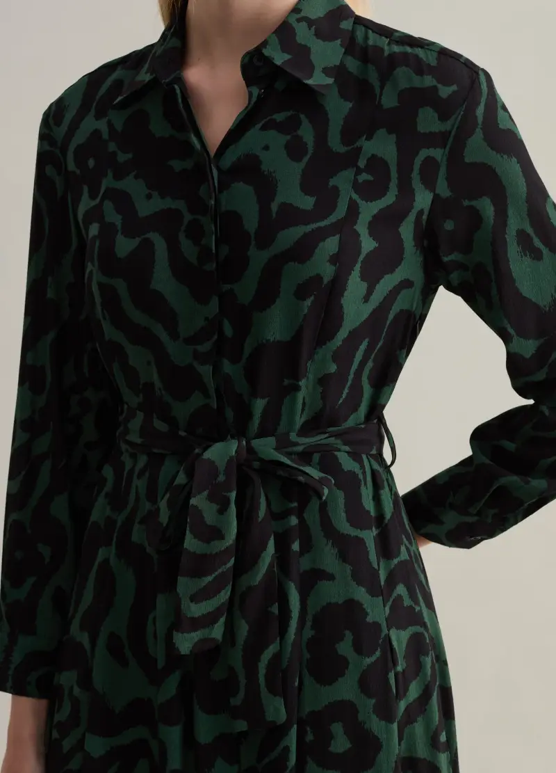 Vestito Lungo Chemisier Stampato Con Cintura, Donna, Multicolor miniatura 3