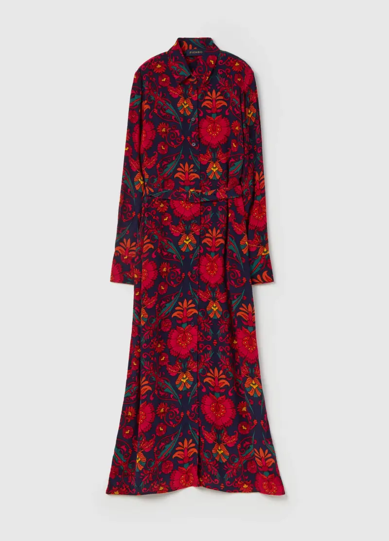 Vestito Lungo Chemisier Stampato, Donna, Multicolor