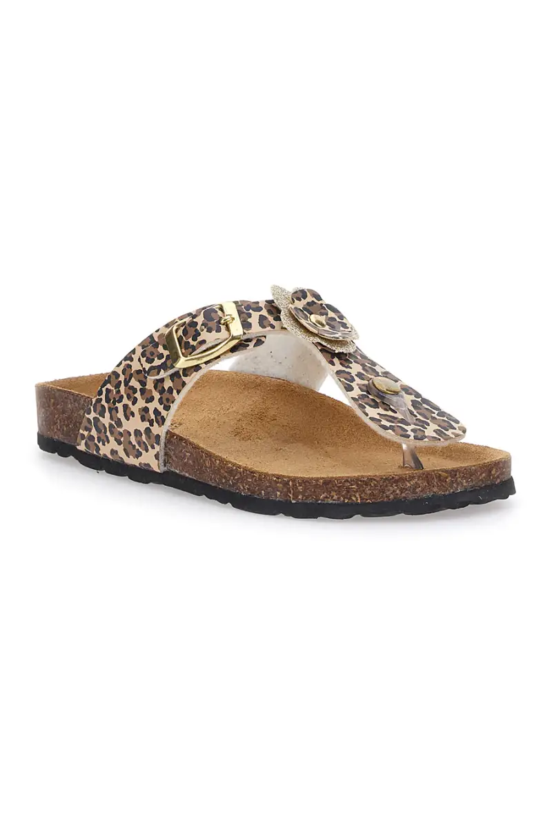 Ciabatte Infradito Animalier Con Plantare In Vera Pelle Pitt Kids 45261 [BEIGE] miniatura 2