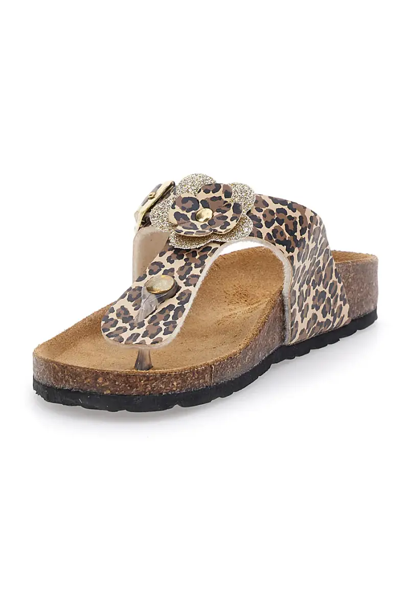 Ciabatte Infradito Animalier Con Plantare In Vera Pelle Pitt Kids 45261 [BEIGE] miniatura 3