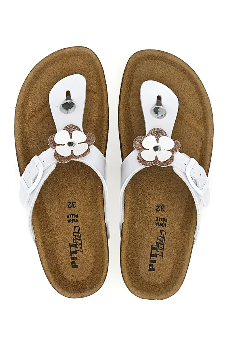 Ciabatte Infradito Bianche con Applicazioni a Fiori PITT KIDS 45261GVW [BIANCO